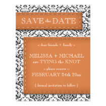 Orange Stitched Damask Save the Date Announcements invitations