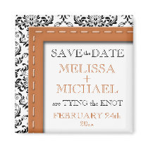 Orange Stitched Damask Save the Date Magnet magnets