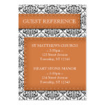 Orange Stitched Damask Wedding Guest Reference Business Card