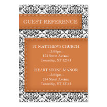 Orange Stitched Damask Wedding Guest Reference business cards