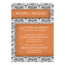 Orange Stitched Damask Wedding Invitations