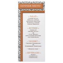 Orange Stitched Damask Wedding Reception Menu Custom Rack Cards