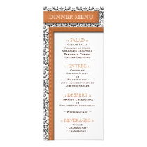 Orange Stitched Damask Wedding Reception Menu rack cards