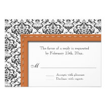 Orange Stitched Damask Wedding Reply / RSVP Cards invitations
