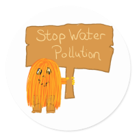 orange stop water pollution round sticker