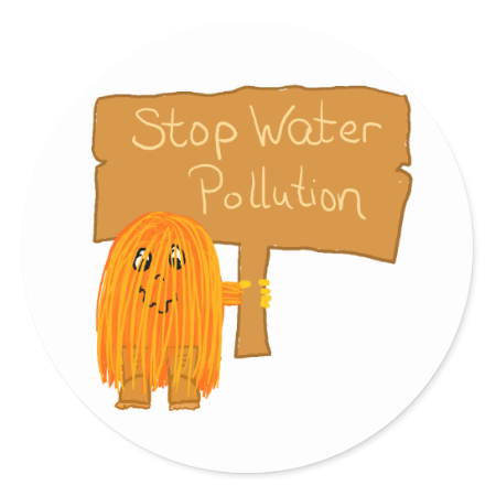 orange stop water pollution round sticker