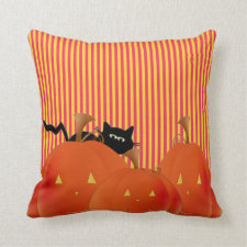 Orange Stripe and Purple Stripe Halloween Pillow
