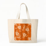 Orange Stripe Hibiscus Flower print Tote Bag