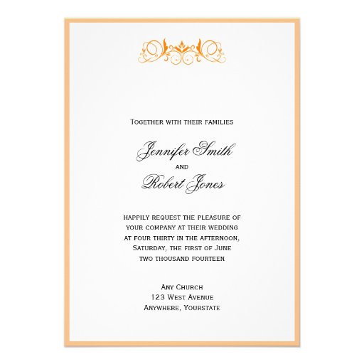 Orange Stripe with Floral Accent Wedding Custom Invite