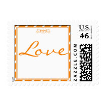 Orange Stripe with Floral Accent Wedding Postage