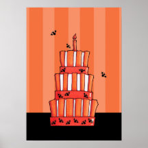 Orange Striped bats Cake Poster
