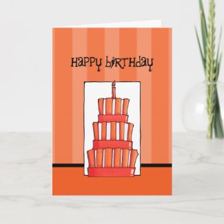  Birthday Cakes on Orange Striped Cake Birthday Card By Floatinglemons