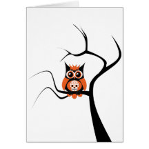 Orange Sugar Skull Owl in Tree Card