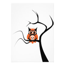 Orange Sugar Skull Owl in Tree Invitation