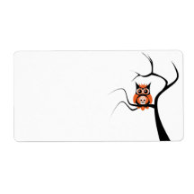 Orange Sugar Skull Owl in Tree Label
