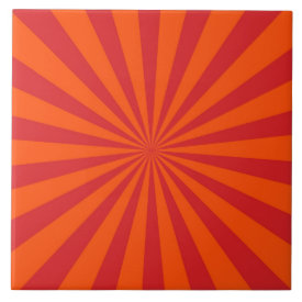 Orange Sun Burst Sun Rays Pattern Ceramic Tile