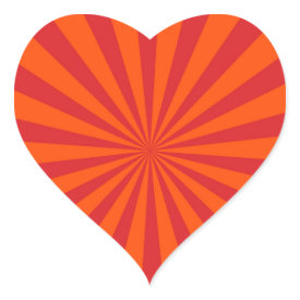 Orange Sun Burst Sun Rays Pattern Heart Sticker