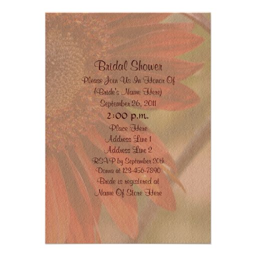 Orange Sunflower Flower Bridal Shower Invite (front side)