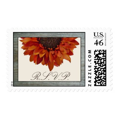 Orange Sunflower RSVP Barnwood Fall Wedding Postage Stamps