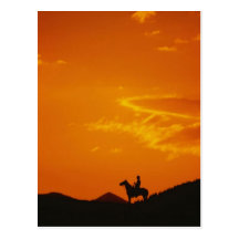 Orange Sunset with Cowboy Silhouette Post Card