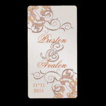 Orange Swirl Champagne Jeweled Wine Label labels