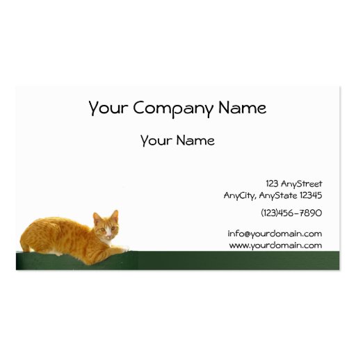 Orange Tabby Cat on Green Fence Business Cards