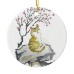 Orange Tabby Cat with Plum Blossoms Ornament