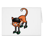 Orange tabby on rollerskates greeting card