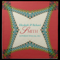 Orange+Teal Lace Wedding Keepsake Napkins napkins