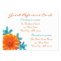 Orange & Teal Summer Flower Guest Reference Cards Business Card Templates