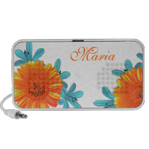 Orange & Teal Summer Flowers Doodle Speaker speakers