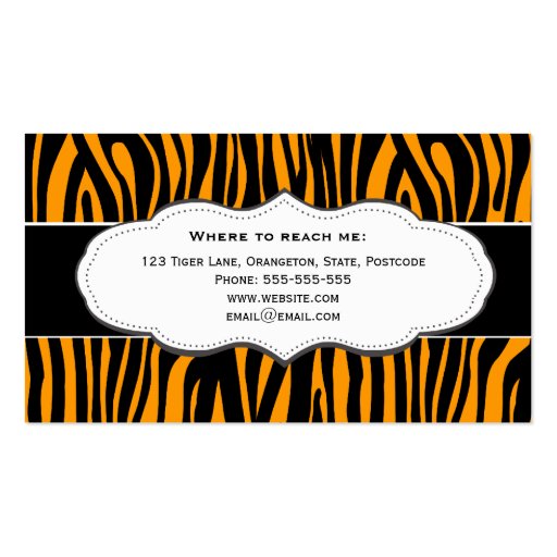 Orange Tiger Animal print business cards (back side)