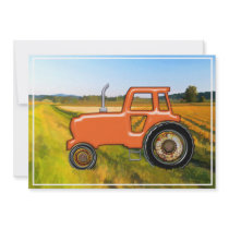 Orange Tractor  in the Fields Custom Invites