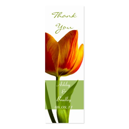 Orange Tulip Wedding Favor Tag Business Card (front side)