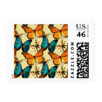 Orange & Turquoise Butterflies; Butterfly Pattern Postage Stamp