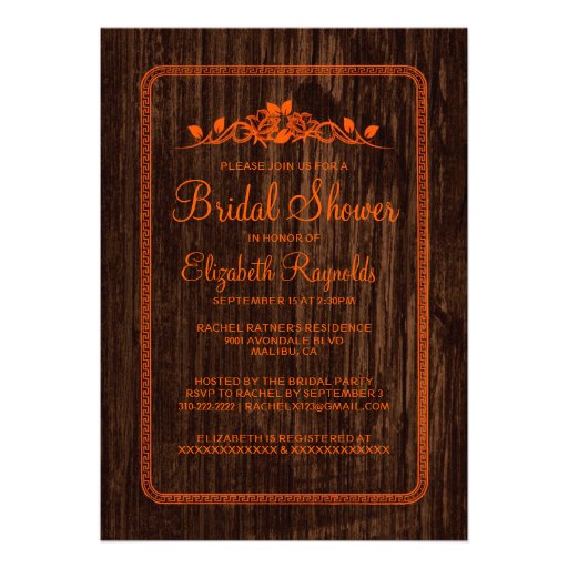 Orange Vintage Barn Wood Bridal Shower Invitations