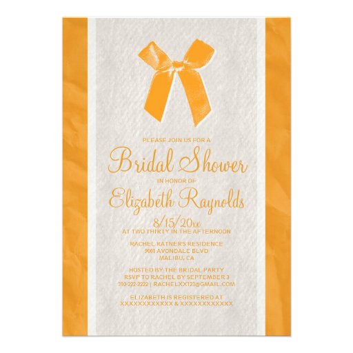 Orange Vintage Bow Linen Bridal Shower Invitations