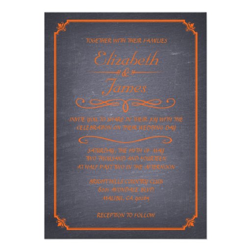 Orange Vintage Chalkboard Wedding Invitations