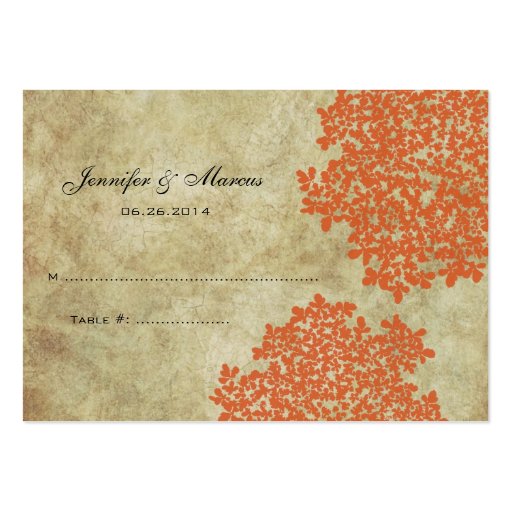 Orange Vintage Floral Seating Card Business Card (front side)