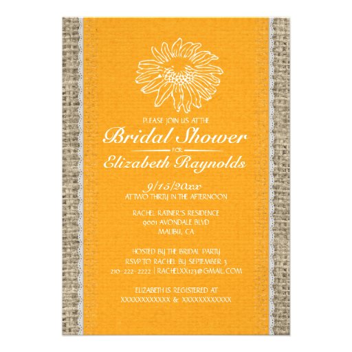 Orange Vintage Lace Bridal Shower Invitations
