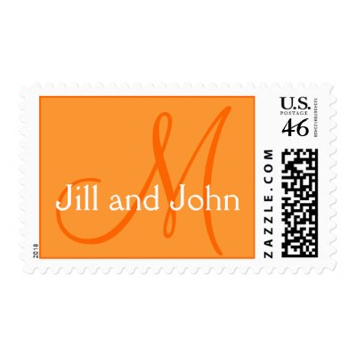 Orange Wedding Names Monogram Postage