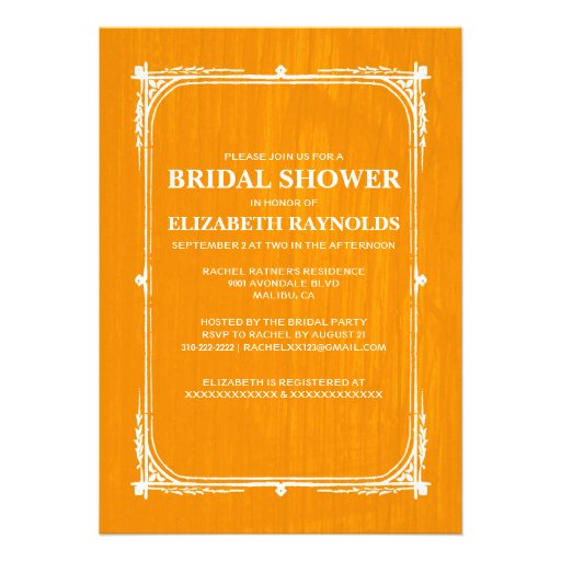 Orange Western Barn Wood Bridal Shower Invitations