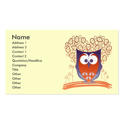 Orange Whimsical Cute Owl Custom Business card