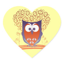 Orange Whimsical Cute Owl heart stickers stickers