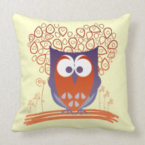 Orange Whimsical Cute Owl Mojo Pillow pillows