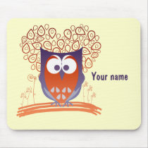 Orange Whimsical Cute Owl mousepad mousepads
