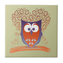 Orange Whimsical Cute Owl tile or trivet tiles