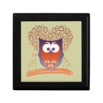 Orange Whimsical Cute Owl Trinket gift box gift boxes