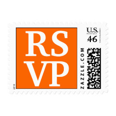 Orange White Block Lettering RSVP Wedding Stamps