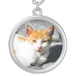 Orange white cat necklace